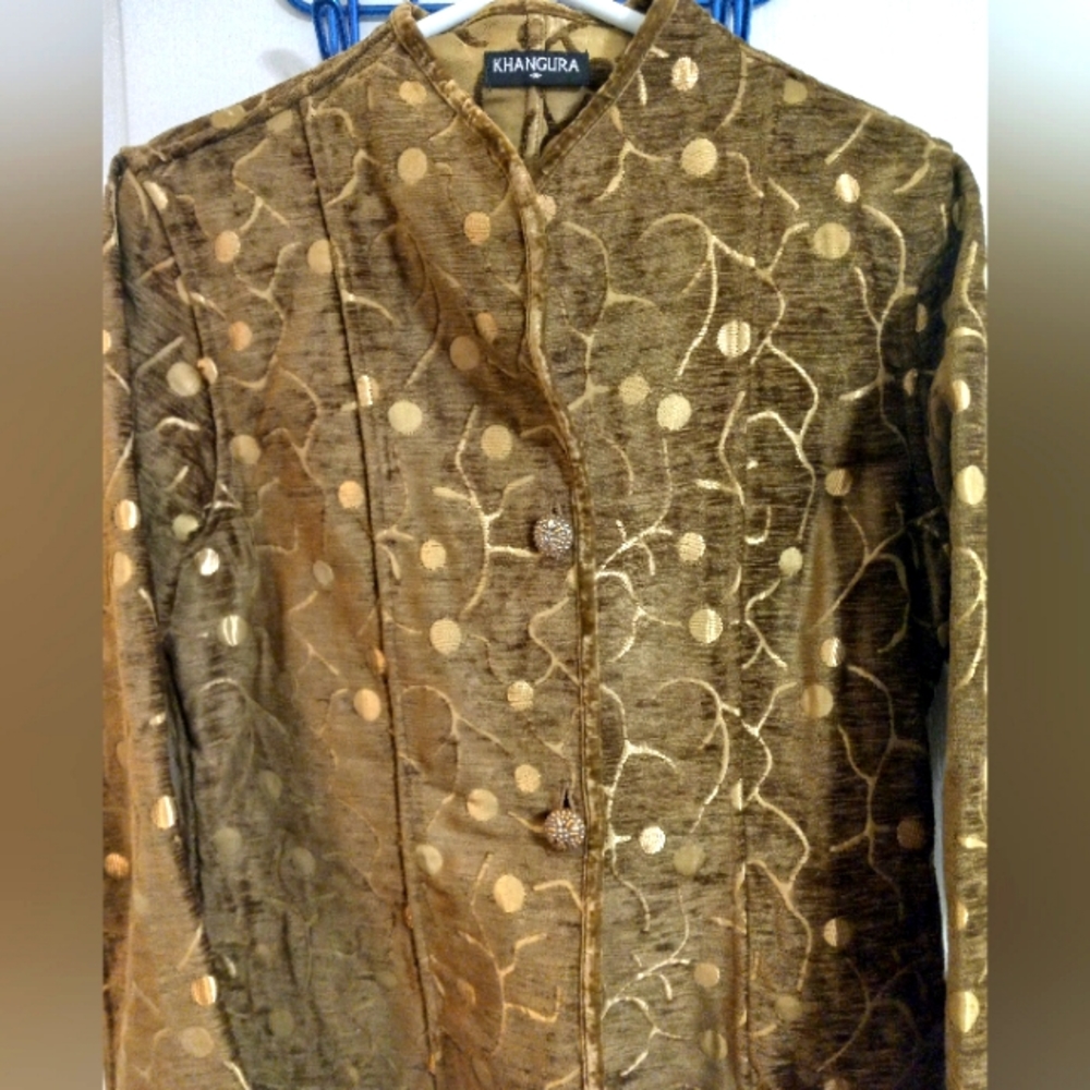 Khangura Reversible Tapestry Jacket Blazer Gold size Medium